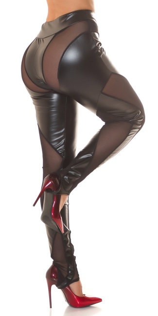 faux leather pants with Mesh inserts Black